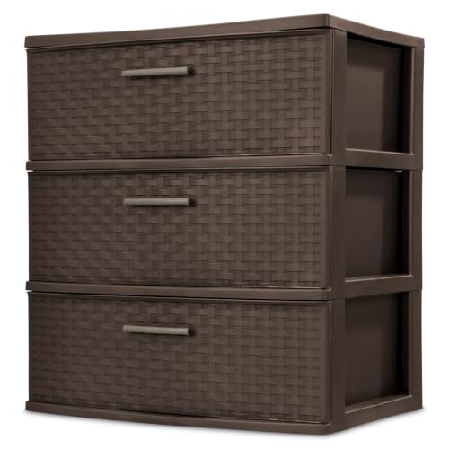 Espresso Wide 3-Drawer Weave Storage Tower - Home Organizer