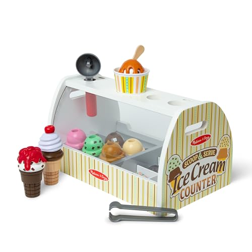 Melissa & Doug Wooden Scoop & Serve Ice Cream Counter - Pretend Play Kitchen, 28 Toy Food & Accessories, Main