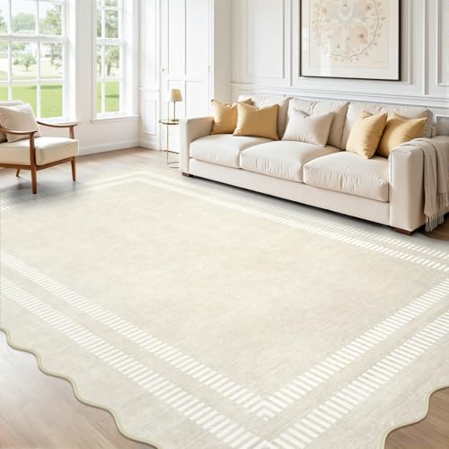 Washable 6x9 Area Rugs for Living Room, Solid Ivory Ultra-Thin