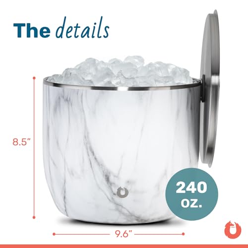 Snowfox XL 7L Insulated Stainless Steel Ice Bucket with Lid & Scoops for Parties & Home Bar