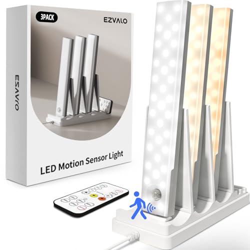 3-Pack Rechargeable Under Cabinet Motion Lights with Remote & Charging Station - 9 Inch, Dimmable, 3 Color Temps, Timer, Magnetic