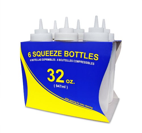 New Star Foodservice 32oz Clear Plastic Squeeze Bottles - 6 Pack