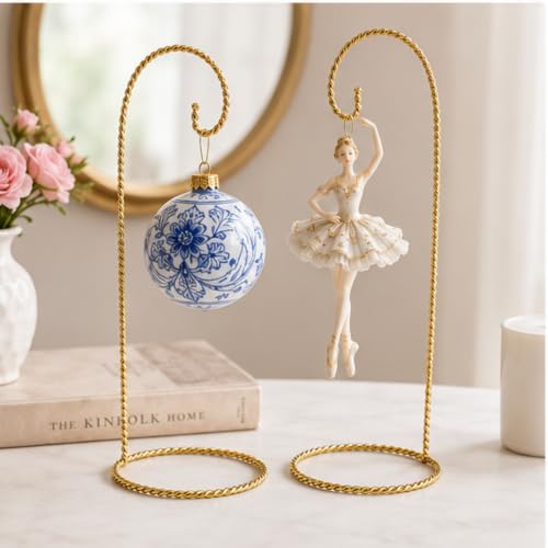 8 Pack Brass Christmas Ornament Display Stands - 9 Inch Metal Holders for Holiday Decor
