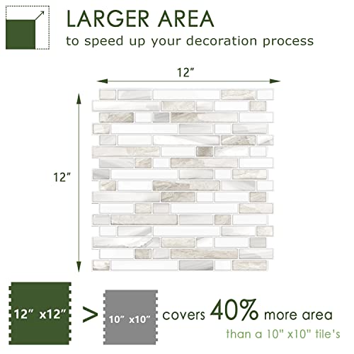 STICKGOO Beige & White Peel and Stick Wall Tile - Thicker, Self-Adhesive Backsplash, 10 Sheets