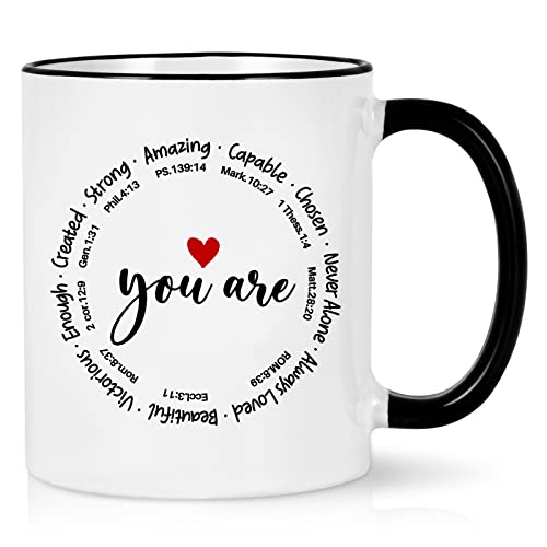 Christian Coffee Mug Gift for Women Black Handle 11oz Inspirational Faith Gift