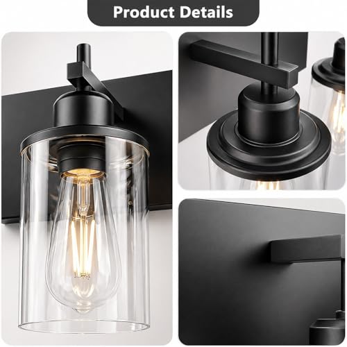 3-Light Black Bathroom Vanity Light Fixture with Clear Glass Shades - Modern Farmhouse Style - Variation: Black / 3-Light