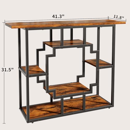 Entryway Console Table with Storage Shelves - Rustic Brown 41.3 Inch Narrow Sofa Table
