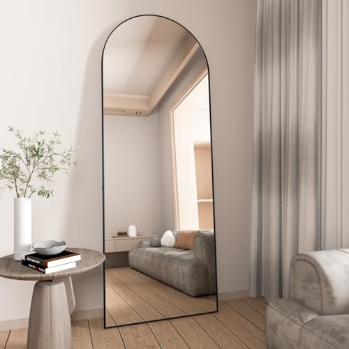Black 56x16 Inch Full Length Arched Floor Mirror with Stand - Modern Home Decor
