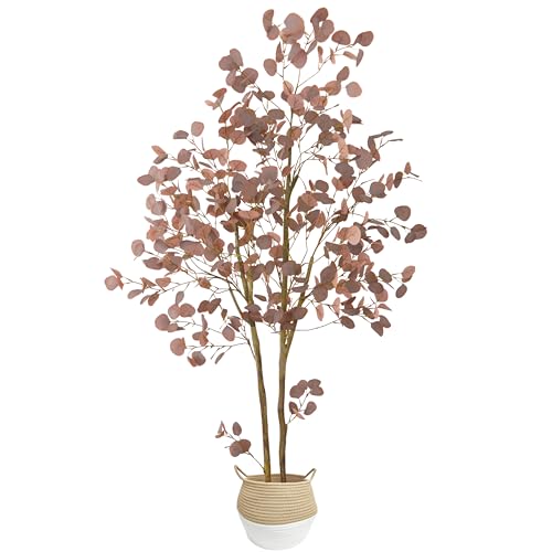 Artificial Eucalyptus Tree 6ft with Red Leaves and Basket - Indoor Outdoor Decor