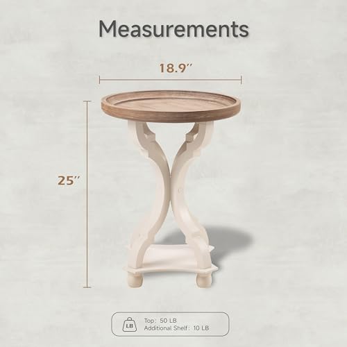 Farmhouse End Table - Round Tray Top Accent Table - White & Brown - 1 Pack
