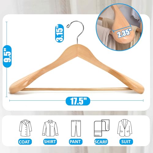 Natural Wide Shoulder Wooden Suit Hangers - Set of 6 | Amber Home