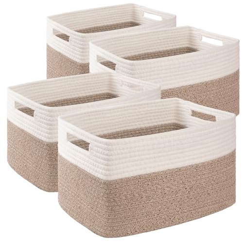 Large Brown & White Woven Storage Basket Set of 4 - Durable Home Organization