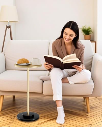 AEPOALUA Gold Round Side Table for Small Spaces, Carved Accent