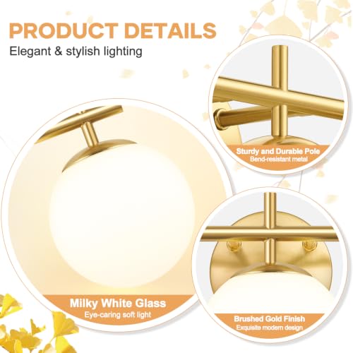 Brushed Gold 3-Light Bathroom Vanity Light Fixture with White Glass Globes - Variation of Brushed Gold / 3-Light