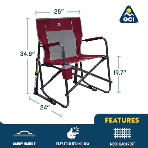 GCI Outdoor Freestyle Rocker Camping Chair - Indigo Blue, Portable Folding Rocking Chair with Drink Holder & Durable Armrests