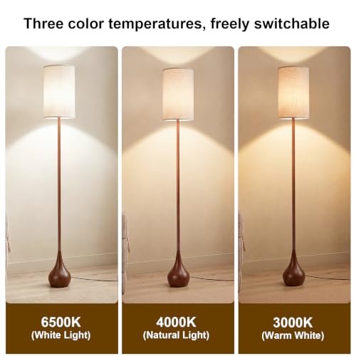 Boho Farmhouse Floor Lamp with Foot Switch & Walnut Finish - 12W LED Bulb Included