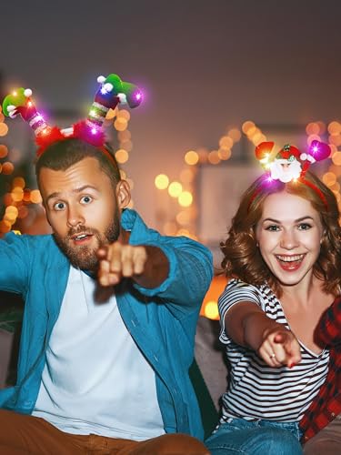 8 Pcs Light Up Christmas Headbands with LED Lights for Holiday Parties