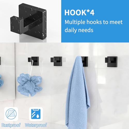 Gypie Wall-Mounted Bathroom Accessories Set - 10 Pieces, Matte Black, 24 Inch Towel Bars