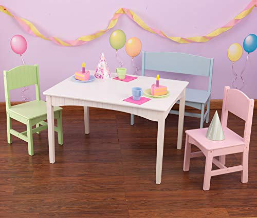 KidKraft Nantucket Classic Wooden Kids Table Set with Bench & 2 Chairs, Pastel, Ages 3-8