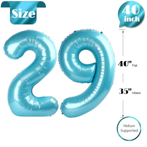 Pearlescent Blue Number 29 Balloon 40 inch, 29 Number Balloons, 29th Birthday Decorations, 29 Year Old Women Men Pearlescent Blue Party Supplies