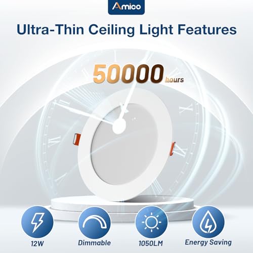 Amico 6 Pack 6 Inch LED Recessed Ceiling Lights, Dimmable, 5-CCT, 1050LM, White / 6 Inch