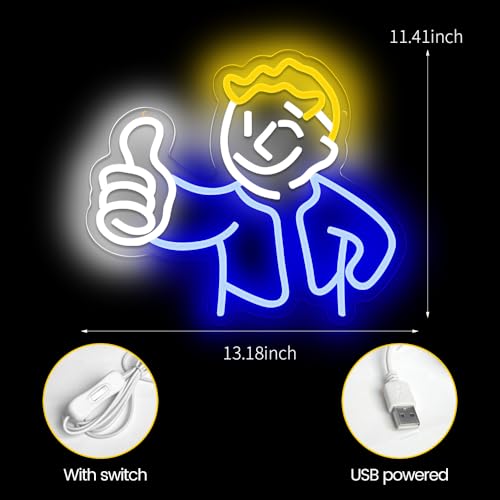 Vault Boy Neon Sign - Gaming Wall Decor LED Neon Light for Game Room Bedroom