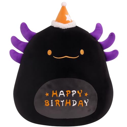 16 inch Happy Birthday Axolotl Plush Pillow, Cute Black Axolotl Stuffed Animal Home Room Decoration, Birthday Party Gift for Kids Boys Girls, Halloween, Christmas