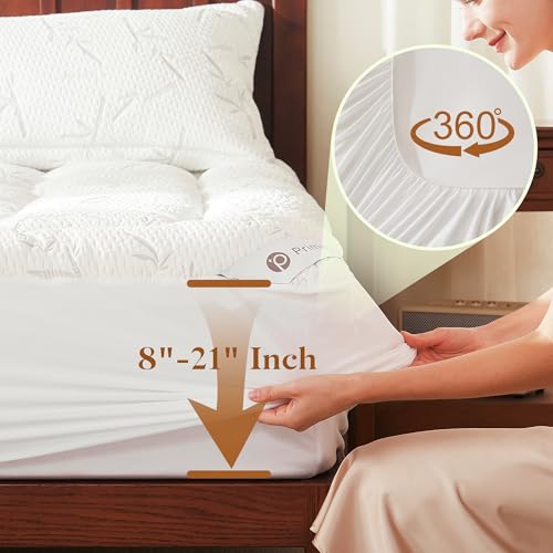 Primesoft King Size Waterproof Mattress Topper - Thick Pillow Top, Breathable & Soft, Fits Up to 21 Inch Deep, White