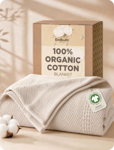 Bedsure Organic Cotton Waffle Bed Blanket Queen Warm Beige 90x90