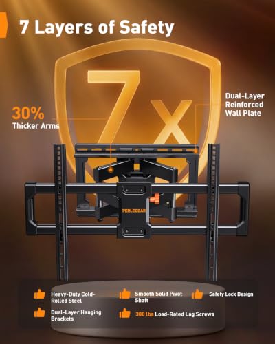 42-90 Inch Full Motion TV Wall Mount for 132lbs on Wood Studs without LED - Perlegear