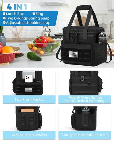 Holuxer Large Tactical Lunch Bag & Box for Men - Black, Insulated & Leakproof