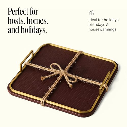 Decorative Coffee Table Tray - Faux Leather with Brass Handles - Espresso - Mayfair Collection