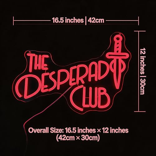 LED Neon Sign - Desperado Club Design with Dagger Motif - 16.5x12 Inches - Culd Variation