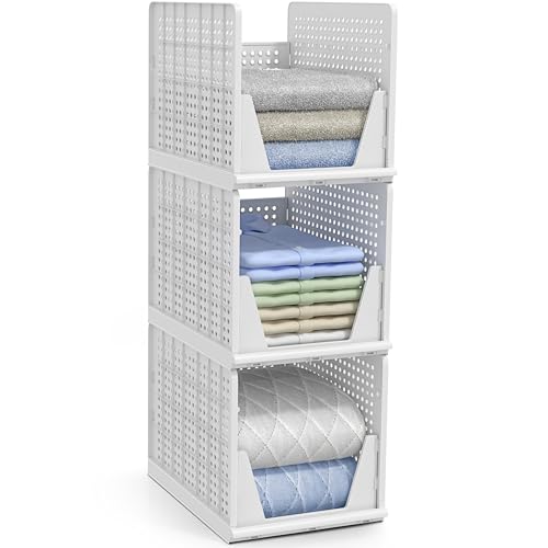 Sorbus 3 XL Stackable Closet Organizer Bins - Open Front Shelf Storage