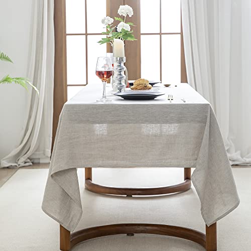 Natural Linen Rectangle Tablecloth 120x60 Inches for Dining & Events - Machine Washable, Elegant Rustic Decor