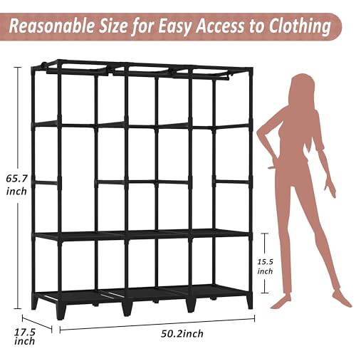 Jofuler 50 Inch Portable Wardrobe Closet with Cover & Storage, Black