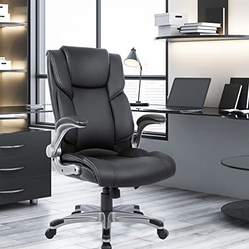 Ergonomic Office Chair with Inflatable Lumbar Support & Flip-Up Arms - Black