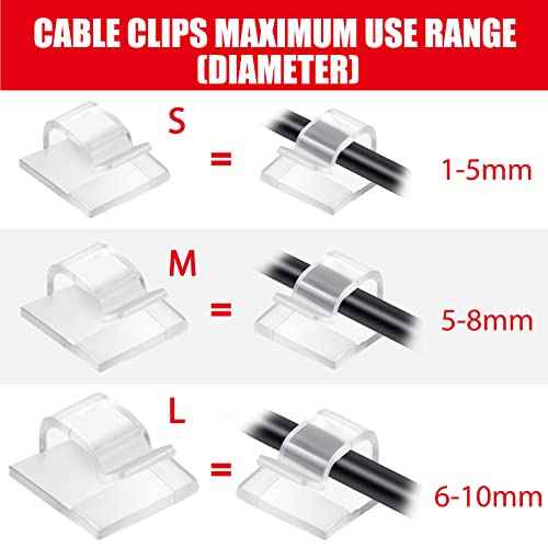 Maitys 60 Pieces Christmas Cable Clips with Adhesive, Heavy Duty Outdoor Garland Clips with Tapes, 3 Size Decoration Self Adhesive Strips Wire Hanging Holder for Fairy Light Garland(Clear)