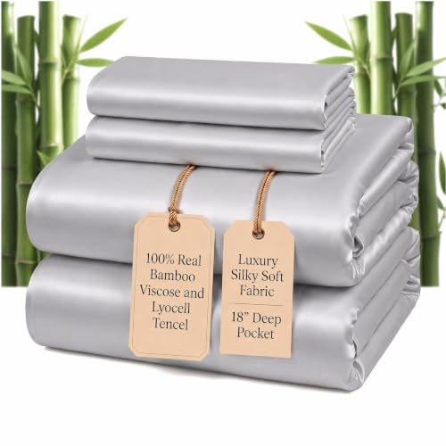 Charcoal Queen Size Bamboo Viscose Tencel Sheets Set Luxury Cooling & Softness