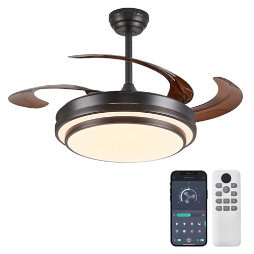 Y48D005 48-Inch Reversible Retractable Ceiling Fan with Lights - Black