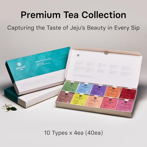 Premium Tea Collection - 40 Count, 10 Flavors, Self Care Gift Box, Jeju Organic Teas - Variation of This Listing