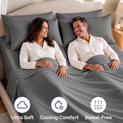 Flex Top Split King Sheet Set - Soft & Breathable Dark Grey - 4 Piece