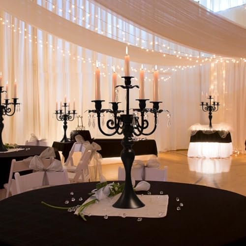 Black 20-Inch 5-Arm Crystal Taper Candle Holder Candelabra for Weddings & Home Decor