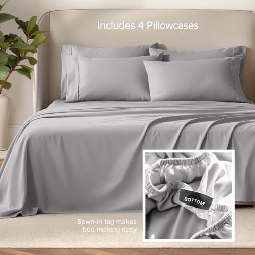 Bare Home Queen Light Grey Ultra-Soft Sheet Set with 4 Pillowcases