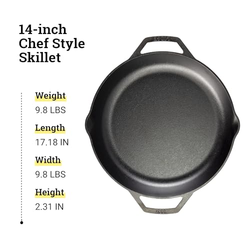 14 Inch Pre-Seasoned Cast Iron Skillet - Heavy Duty Nonstick Frying Pan