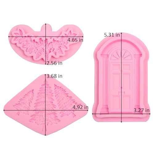 Christmas Tree Fondant Molds, 3 Packs Tree Holly Leaf Silicone Molds European Door Window Chocolate Silicone Molds for Cake Decoration Cupcake Toppers Party Candy Gummy Plaster Clay Resin DIY Crafts