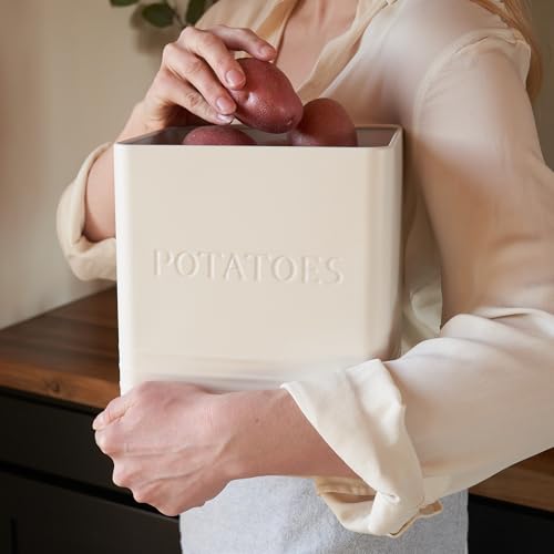 Cream Metal Potato and Onion Storage Container Set - Food Safe Kitchen Bins