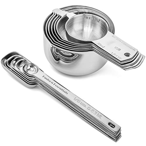 14 Piece Stainless Steel Measuring Cups and Spoons Set - Stackable Kitchen Utensils with Marked Measurements