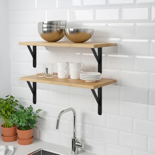12 Pack Heavy Duty Black Shelf Brackets 12x8 Inches with Screws - Support up to 240lb