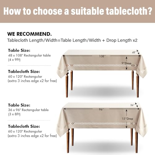 MIULEE Beige Rectangular Tablecloth 60x120 Inch with Decorative Cutouts